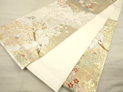 平和屋着物▼六通柄袋帯 唐織 秀風錦 流水草花文 金銀糸 正絹 逸品 CAAU5654ak
