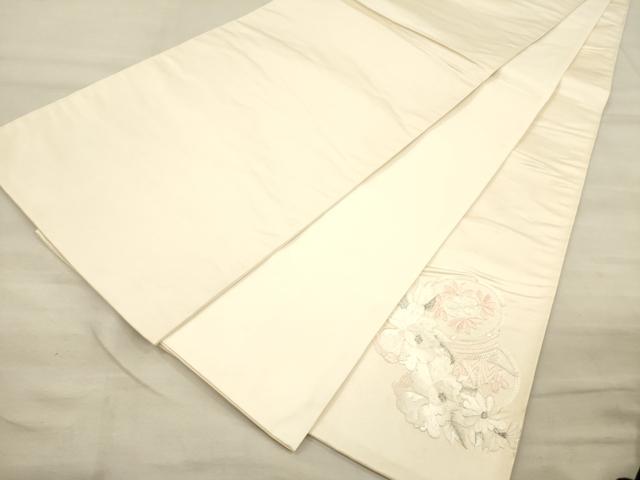 平和屋着物▼太鼓柄袋帯 総刺繍 駒刺繍 鼓 草花文 銀糸 正絹 逸品 CAAU5663ak