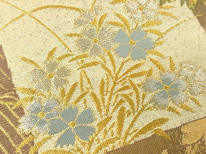 平和屋着物▼六通柄袋帯　唐織　地紙色紙吉祥草花文　金銀糸　正絹　逸品　CAAU5798ak