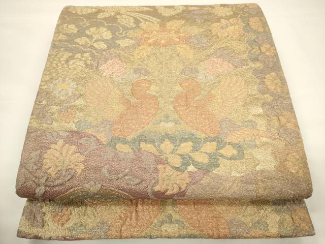 平和屋着物▼六通柄袋帯 ふくれ織 花鳥文 金糸 正絹 逸品 CAAU5842ak