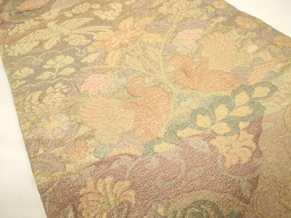 平和屋着物▼六通柄袋帯 ふくれ織 花鳥文 金糸 正絹 逸品 CAAU5842ak