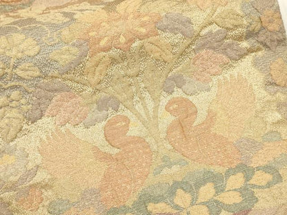 平和屋着物▼六通柄袋帯 ふくれ織 花鳥文 金糸 正絹 逸品 CAAU5842ak