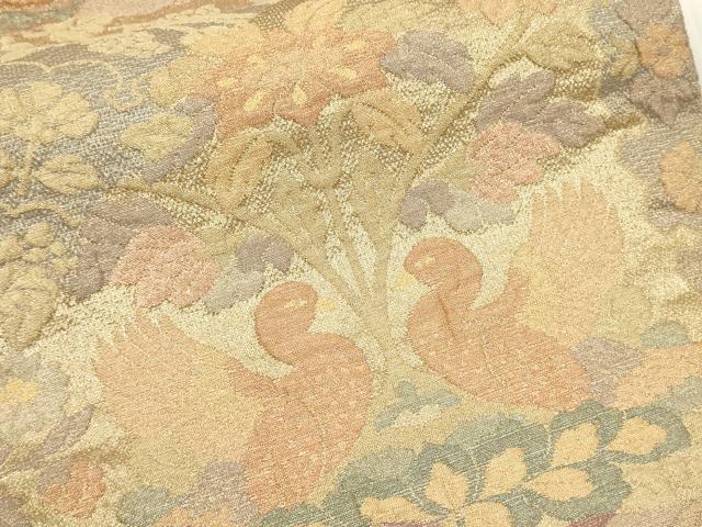 平和屋着物▼六通柄袋帯 ふくれ織 花鳥文 金糸 正絹 逸品 CAAU5842ak