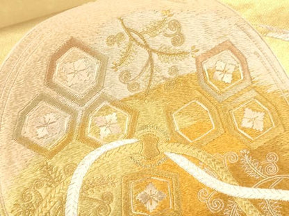 平和屋着物▼太鼓柄袋帯 総刺繍 駒刺繍 鏡裏紐文 金糸 引箔 正絹 逸品 CAAU5845ak