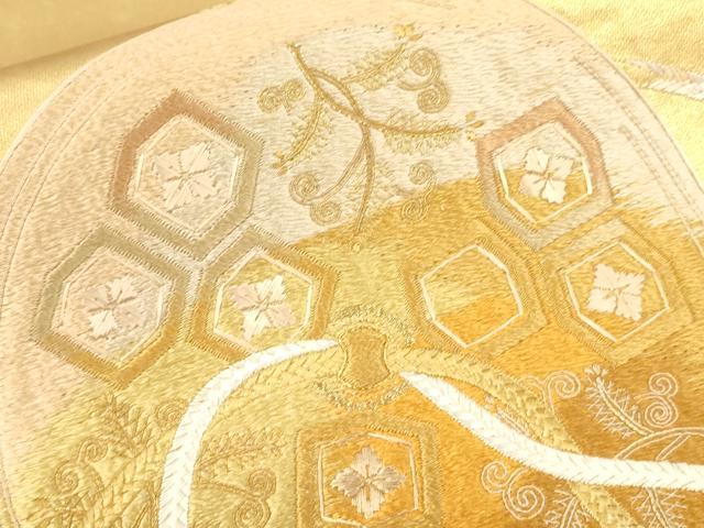 平和屋着物▼太鼓柄袋帯 総刺繍 駒刺繍 鏡裏紐文 金糸 引箔 正絹 逸品 CAAU5845ak