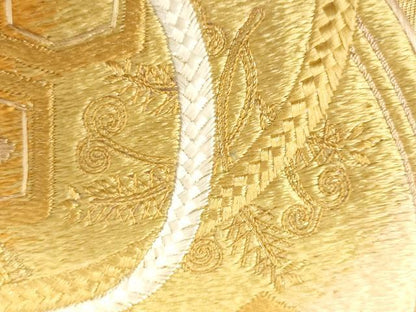 平和屋着物▼太鼓柄袋帯 総刺繍 駒刺繍 鏡裏紐文 金糸 引箔 正絹 逸品 CAAU5845ak