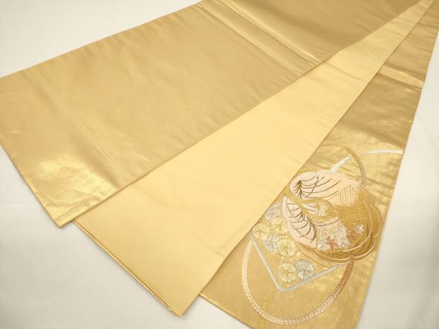 平和屋着物▼太鼓柄袋帯 総刺繍 駒刺繍 鏡裏紐文 金糸 引箔 正絹 逸品 CAAU5845ak