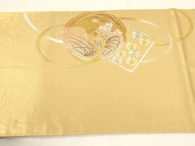 平和屋着物▼太鼓柄袋帯 総刺繍 駒刺繍 鏡裏紐文 金糸 引箔 正絹 逸品 CAAU5845ak