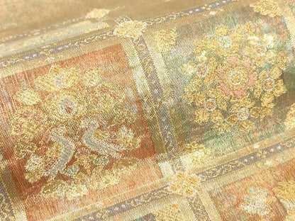 平和屋着物▼六通柄袋帯 唐織 天井花鳥文 金銀糸 引箔 正絹 逸品 CAAU5849ak