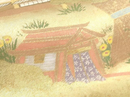 平和屋着物▼太鼓柄袋帯　風景文　金糸　正絹　逸品　CAAU5919ak