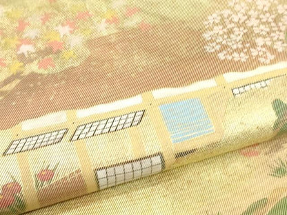 平和屋着物▼太鼓柄袋帯　風景文　金糸　正絹　逸品　CAAU5919ak