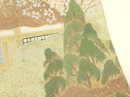 平和屋着物▼太鼓柄袋帯　風景文　金糸　正絹　逸品　CAAU5919ak