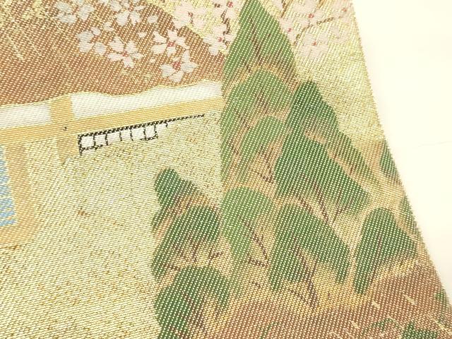 平和屋着物▼太鼓柄袋帯　風景文　金糸　正絹　逸品　CAAU5919ak