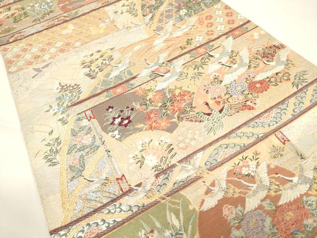 平和屋着物▼六通柄袋帯　唐織　書院飛鶴絵　金銀糸　正絹　逸品　CAAU5920ak