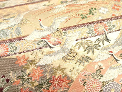 平和屋着物▼六通柄袋帯　唐織　書院飛鶴絵　金銀糸　正絹　逸品　CAAU5920ak
