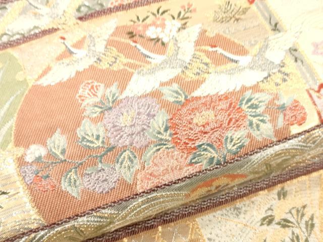平和屋着物▼六通柄袋帯　唐織　書院飛鶴絵　金銀糸　正絹　逸品　CAAU5920ak