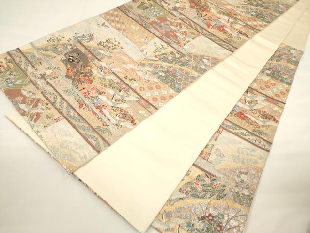 平和屋着物▼六通柄袋帯　唐織　書院飛鶴絵　金銀糸　正絹　逸品　CAAU5920ak