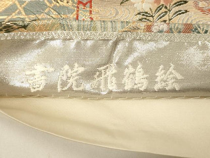 平和屋着物▼六通柄袋帯　唐織　書院飛鶴絵　金銀糸　正絹　逸品　CAAU5920ak
