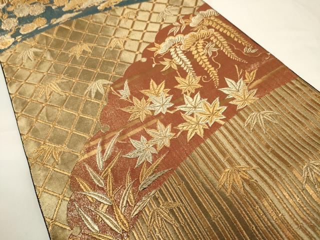 平和屋着物●ファッションデザイナー 花井幸子 六通柄袋帯 唐織 松竹梅花文 金糸 正絹 逸品 CAAU5970ak