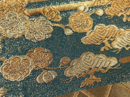 平和屋着物●ファッションデザイナー 花井幸子 六通柄袋帯 唐織 松竹梅花文 金糸 正絹 逸品 CAAU5970ak