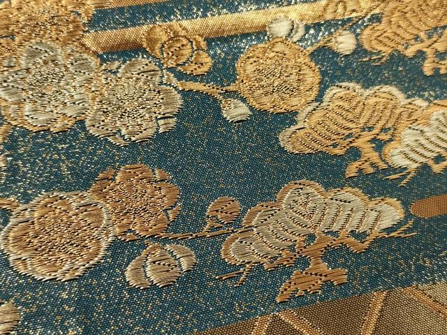 平和屋着物●ファッションデザイナー 花井幸子 六通柄袋帯 唐織 松竹梅花文 金糸 正絹 逸品 CAAU5970ak