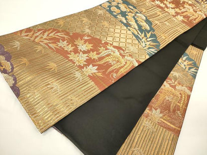 平和屋着物●ファッションデザイナー 花井幸子 六通柄袋帯 唐織 松竹梅花文 金糸 正絹 逸品 CAAU5970ak