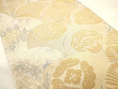 平和屋着物▼六通柄袋帯　金華山織　青海波吉祥花文　金糸　正絹　逸品　CAAU5998ak
