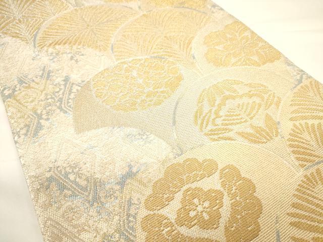 平和屋着物▼六通柄袋帯　金華山織　青海波吉祥花文　金糸　正絹　逸品　CAAU5998ak