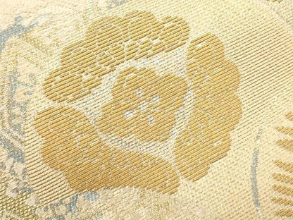 平和屋着物▼六通柄袋帯　金華山織　青海波吉祥花文　金糸　正絹　逸品　CAAU5998ak