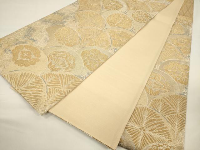 平和屋着物▼六通柄袋帯　金華山織　青海波吉祥花文　金糸　正絹　逸品　CAAU5998ak