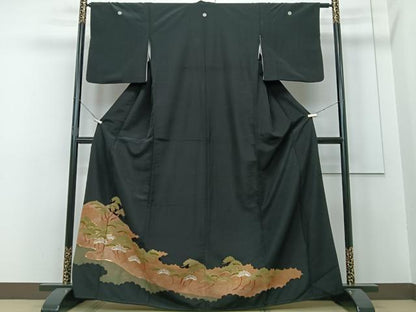 平和屋着物■豪華黒留袖　駒刺繍　浜松文　金彩　正絹　逸品　CAAU6582xe