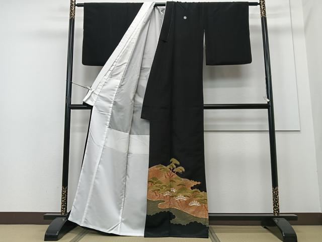 平和屋着物■豪華黒留袖　駒刺繍　浜松文　金彩　正絹　逸品　CAAU6582xe