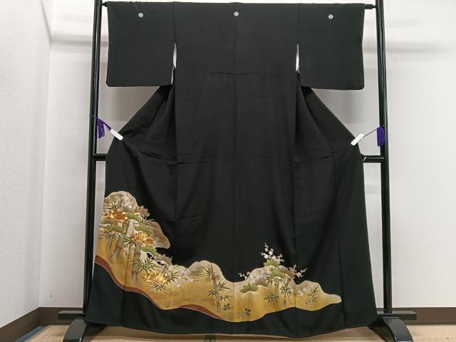 平和屋着物■豪華黒留袖 駒刺繍 松竹梅 金彩 正絹 逸品 CAAU6793xe