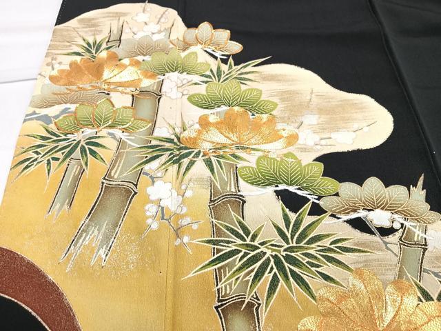 平和屋着物■豪華黒留袖 駒刺繍 松竹梅 金彩 正絹 逸品 CAAU6793xe