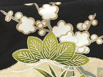 平和屋着物■豪華黒留袖 駒刺繍 松竹梅 金彩 正絹 逸品 CAAU6793xe