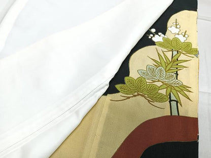 平和屋着物■豪華黒留袖 駒刺繍 松竹梅 金彩 正絹 逸品 CAAU6793xe