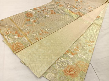 平和屋着物◎佐賀錦 六通柄袋帯 宝珠本佐賀錦 花鳥文 金糸 正絹 逸品 CAAU6865ua