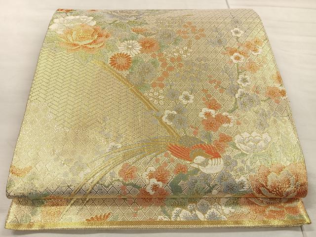 平和屋着物◎佐賀錦 六通柄袋帯 宝珠本佐賀錦 花鳥文 金糸 正絹 逸品 CAAU6865ua