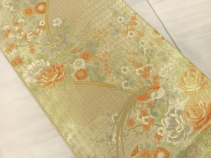 平和屋着物◎佐賀錦 六通柄袋帯 宝珠本佐賀錦 花鳥文 金糸 正絹 逸品 CAAU6865ua
