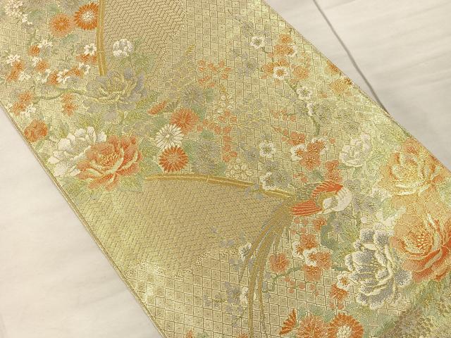 平和屋着物◎佐賀錦 六通柄袋帯 宝珠本佐賀錦 花鳥文 金糸 正絹 逸品 CAAU6865ua