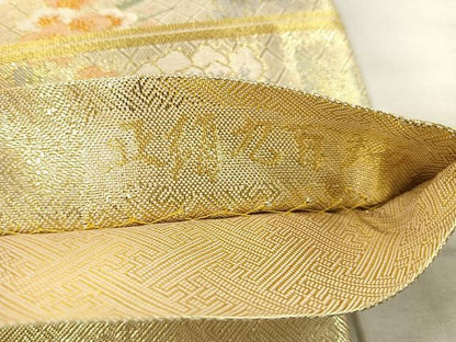 平和屋着物◎佐賀錦 六通柄袋帯 宝珠本佐賀錦 花鳥文 金糸 正絹 逸品 CAAU6865ua