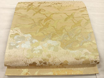 平和屋着物◎六通柄袋帯 群鶴文 金銀糸 正絹 逸品 CAAU6866ua