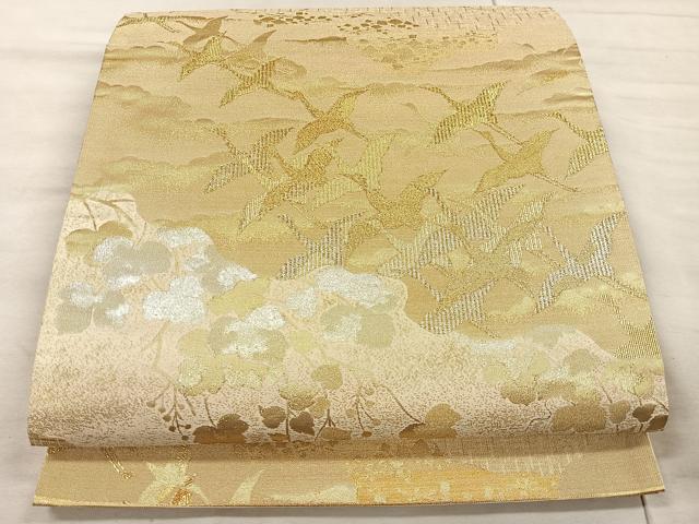 平和屋着物◎六通柄袋帯 群鶴文 金銀糸 正絹 逸品 CAAU6866ua