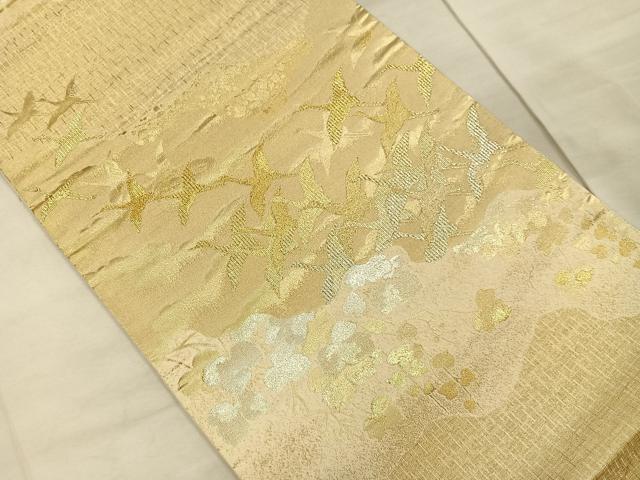 平和屋着物◎六通柄袋帯 群鶴文 金銀糸 正絹 逸品 CAAU6866ua