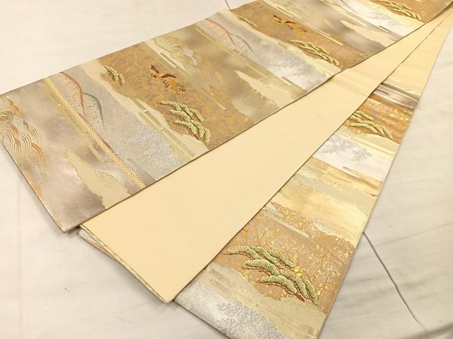 平和屋着物◎六通柄袋帯 エ霞鳳凰松文 金銀糸 引箔 正絹 逸品 CAAU6875ua