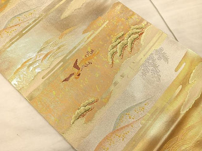 平和屋着物◎六通柄袋帯 エ霞鳳凰松文 金銀糸 引箔 正絹 逸品 CAAU6875ua