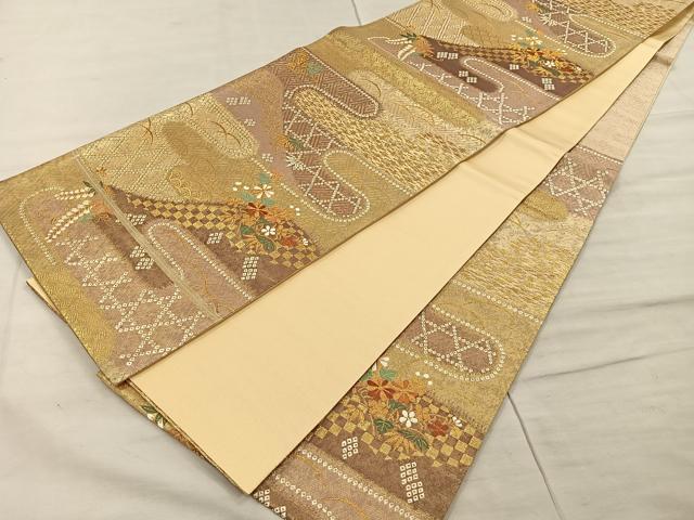平和屋着物◎六通柄袋帯 唐織 エ霞吉祥花文 金糸 引箔 正絹 逸品 CAAU6882ua