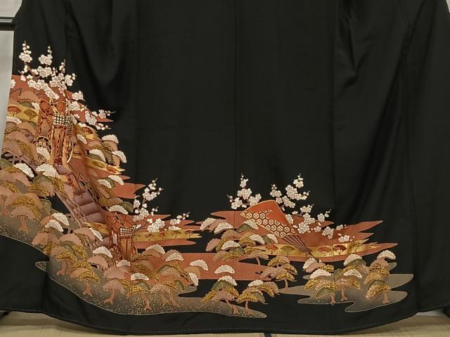 平和屋着物■豪華黒留袖 駒刺繍 吉祥御所車花文 金彩 正絹 逸品 CAAU7089ua