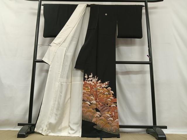 平和屋着物■豪華黒留袖 駒刺繍 吉祥御所車花文 金彩 正絹 逸品 CAAU7089ua
