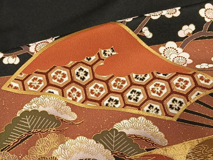 平和屋着物■豪華黒留袖 駒刺繍 吉祥御所車花文 金彩 正絹 逸品 CAAU7089ua